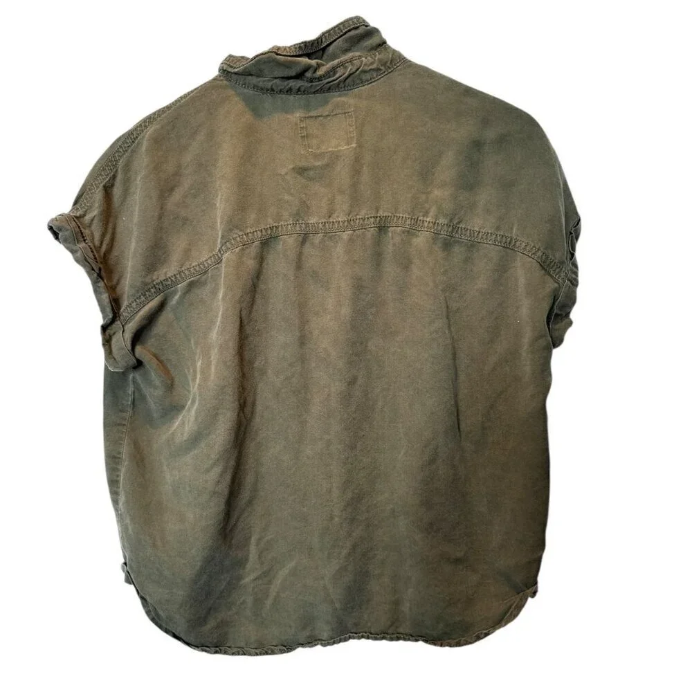 Justice Olive Green Button-Up Tie Hem Shirt | Girls Size 14/16 | Soft Washed Sho